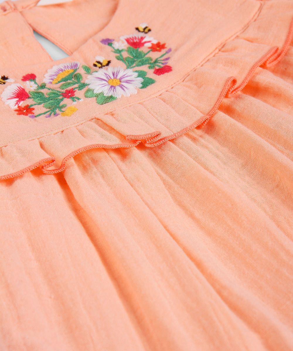 Floral Embroidered Gauze Dress  beebay